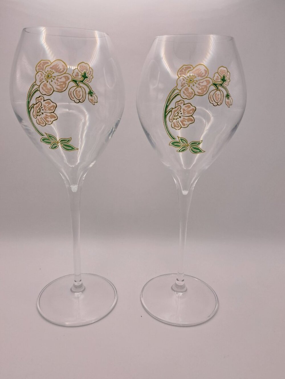 2 Perrier~Jouet Verre Belle Epoque Hand Painted Animone Grand Champagne Glasses